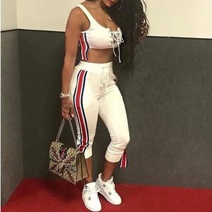 Two Piece jogger outfit crop top lace up L